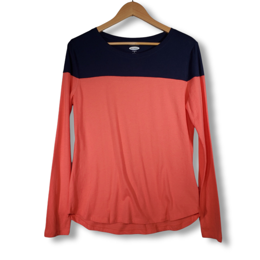Old Navy Everywear Colorblock Long Sleeve T-Shirt Navy Coral Size XS